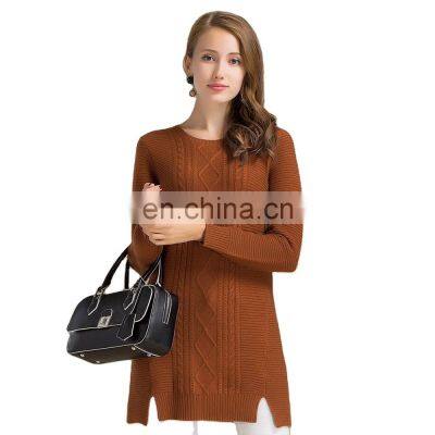 100% Cashmere Women's Heavy Thick Sweater Long Casual Winter Crew Neck Solid Pattern Computer Knitted OEM Service Available