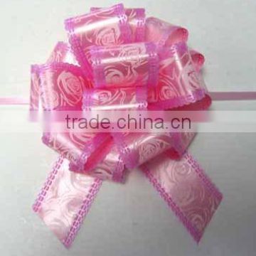 pink lace pull ribbon bow with print for decorative packing gift,Wedding decorate pom ribbon bow