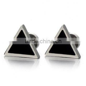 Unisex Stainless Steel Black Triangle Stud Earrings for Man and Women, Screw Back 2pcs