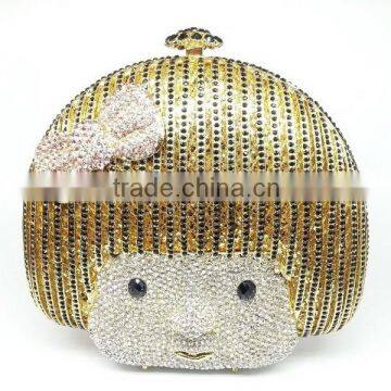 high-end full crystal clutch kid head cute bag