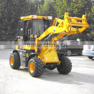 Hydraulic 1.2ton mini wheel loader,4wd with CE,49.6HP,joystick,wider tyre,cabin,adjustable steering