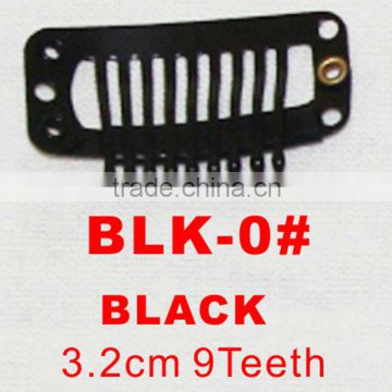 BLK-0# Retail and wholesale 32mm long black color 9 straight teeth easy snap clips for hair extensions wigs wefts weavings