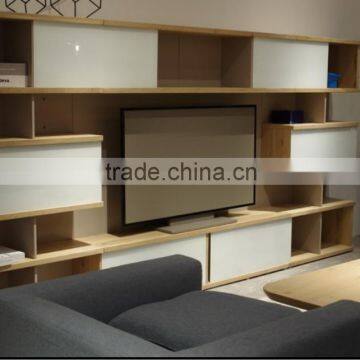 Modern High Quality Fashion Stylish Furniture Walnut Wood Wall TV Hanging Cabinet With Showcase For Living Room Furniture