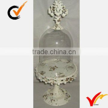 wedding white antique decor thin metal plate with glass cloche                        
                                                Quality Choice