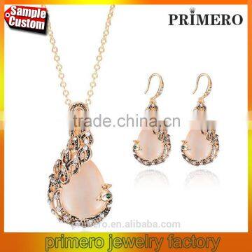 Newest Design Peacock Gem Pendant Necklace Earring Jewelry Sets Wedding Accessories