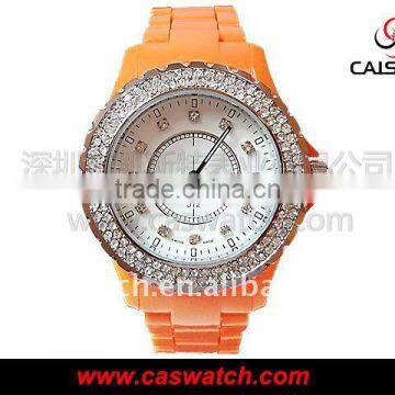 fashion PVC band strap rhinestones custom watch plastic ladies watch