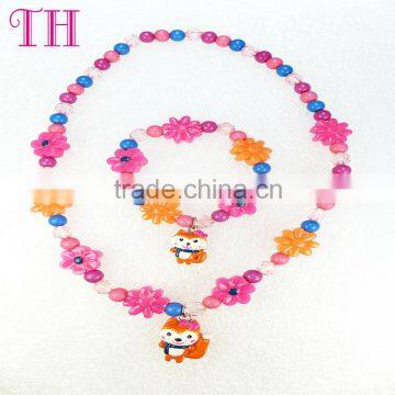 factory wholesale latest design seed bead necklace bracelet jewelry set resin plastic colorful girl kids handmade bead necklace