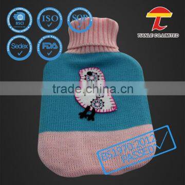 BS quality hot water bottle with embrodered bird design knitted cover