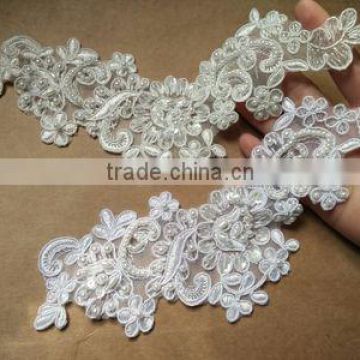 Bridal Beaded Lace Applique,Sew On Sequin Beaded Pearl Collar Applique Motif