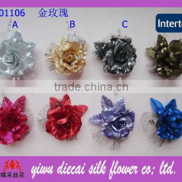 Wholesale handmade hair decorative metalized fabric flower