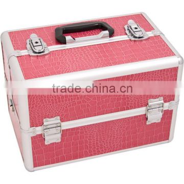 Aluminum Pink Crocodile GrainArtist Makeup Organizer Travel Case (ZYD-HZ885)