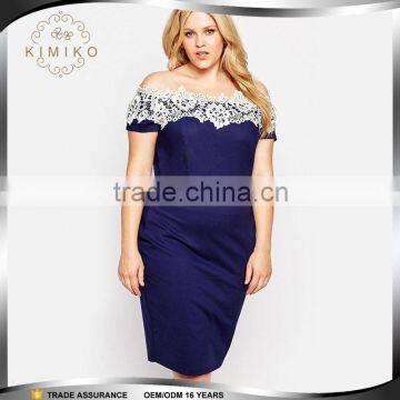 China Supplier Lace Neck Plus Size Dress Formal Design for Fat Women