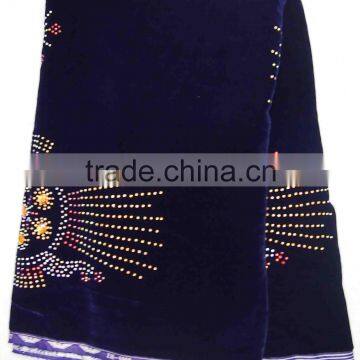 CL4026-purple African lace with many colorful stone velvet Lace