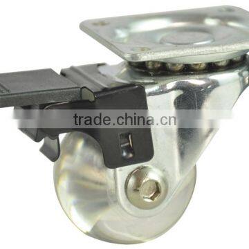 Light Duty Furniture Caster, Transparent PU/PVC Caster, swivel with brake