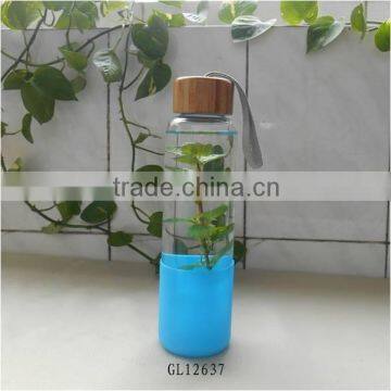 500ml wide top pyrex glass water bottle with bamboo top