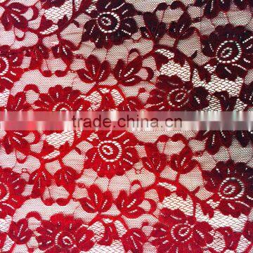 red floral jacquard nylon spandex french lace fabric for cloth