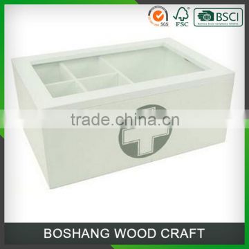 Glass Top Lid White Wood Medical Box