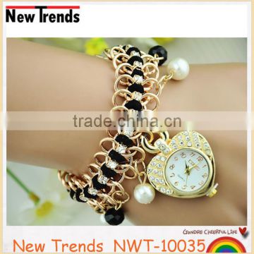 2016 China wholesale ladies chain bracelet wrist watch heart chain bracelet watch