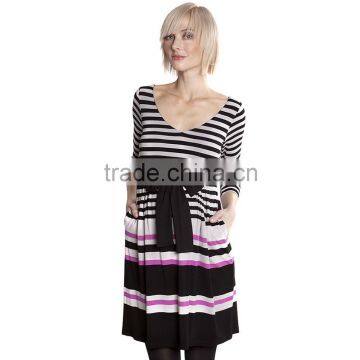 Wholesale cheap deep v neck striped maternity dresses with pockets