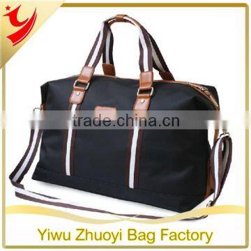 Waterproof Nylon travel duffel bags with pu leather trim