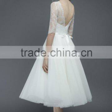 (MY2503) MARRY YOU 2016 Short Wedding Dress Half Sleeve V Back Bodice Elgant Lace Tea Length Wedding Dresses photo-2