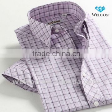 latest brand design American Egyptian cotton purple plaid fashion short sleeve fitted business dress mens shirt