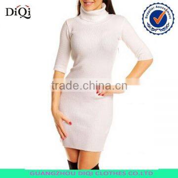 Women's Stretch Knitted Bodycon 3/4 Sleeve cowl neck sweater dress