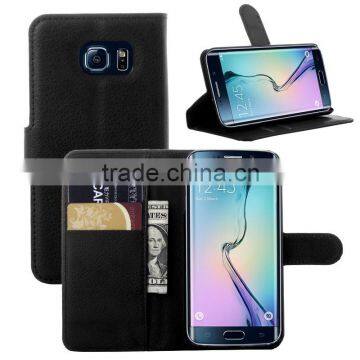 Hot Selling Ultra Thin Lichee PU Leather Case Wallet Folio Flip Cover for Samsung Galaxy S6 Edge