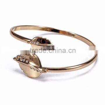 Korean Style Fashion Gold Plated Stereo Tiny Beads Piercing Leaf Bangle Alloy Crystal Piercing Leaf Thin Cuff Bangles For Women