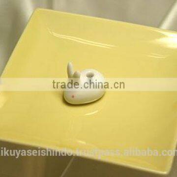 Yellow porcelain incense plate and rabbit shaped incense stand, Scentscape series, Nippon Kodo