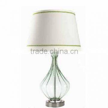 popular in Italy simple design chrome base light green glass table lamp with white barrel lampshade for home decor