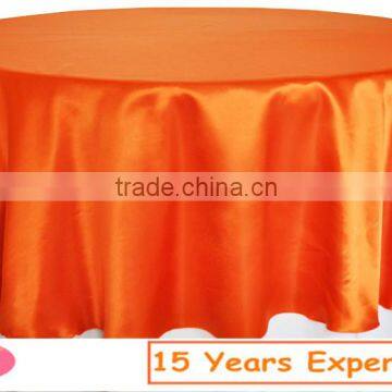 Hot sale orange satin table overlay for banquet/high quality wedding satin table overlay