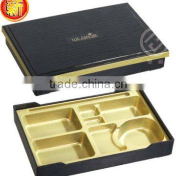 golden plastic bento box with dividers