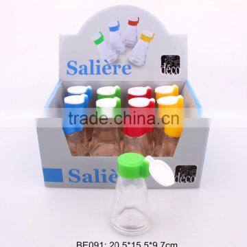 glass spice jar with screwed plastic lid in a display box