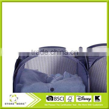 Dark Blue Foldable Pop-Up Mesh Hamper, 2-compartment Clothes Laundry Hamper photo-6