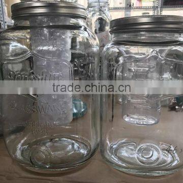 large size Mason Jar 4/8 litre/L, Glass jar for Beverage Dispenser Drink with screw metal lid and tap