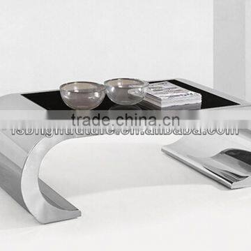 Unique Stainless Steel Frame Black Tempered Glass Coffee Table photo-2