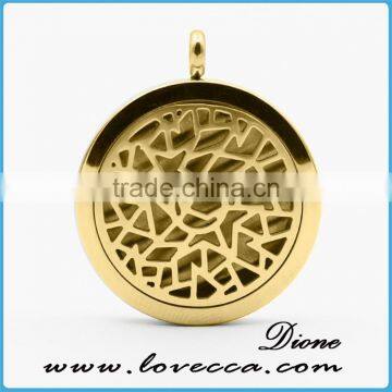 Round snowflake gold aromatherapy lockets essential oil stainless steel diffuser