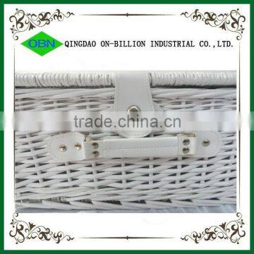 Mini White Wicker 100% Hand Woven Willow Picnic Basket for 2 Person photo-5