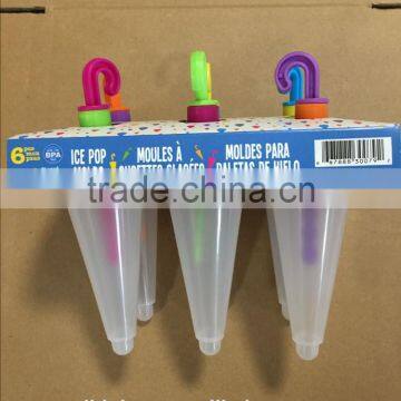 Hot Sell Plastic 6pk Umbrella Popsicle Ice Cream Maker Mold