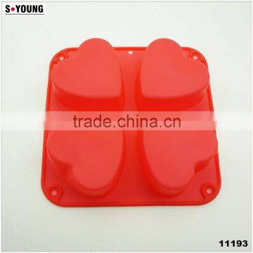 11193 Top Quality Silicone Flexible 4 Cavity Heart Shaped Soap Molds