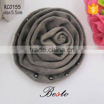 Hot sale handmade grey suede rose shoe flower for women shoes