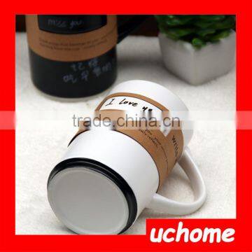 UCHOME Black White Message Ceramic Mug With Lid Spoon Creative Cup With a Pen photo-3