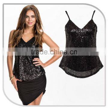 Sexy Lady Low Back Style Braces Sequin black tank tops wholesale