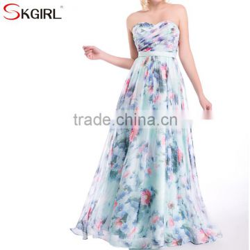 Princess printed flower floral chiffon long bridesmaid formal evening dresses for wedding party