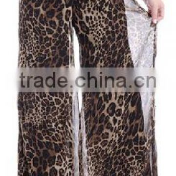 women fit brown all over chiffon layer leopard print wide leg pants