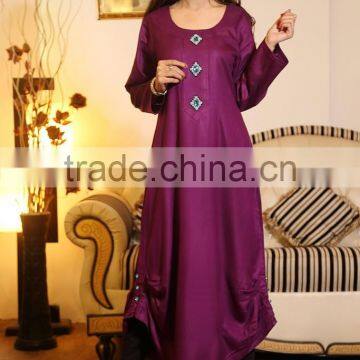 Pakistani Purple Kurti With Front Neck Diamante Buttons Designs HSd7078 photo-3