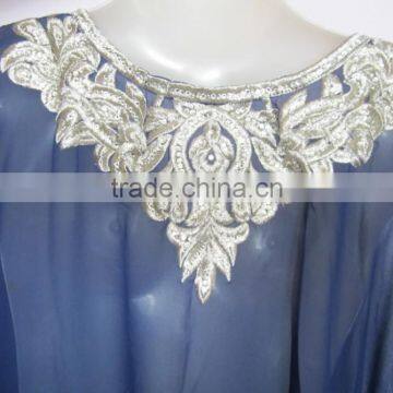 BLUE EMBROIDERED Georgette CAFTAN Kaftan Tunic Poncho Zip Cover up photo-4