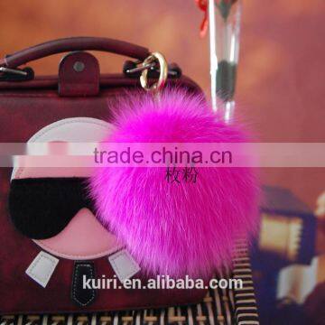 2016 Beautiful Bag or Garment Car Charms Pure Colors Pompom Wholesale Genuine Fox Fur Pom Pom Keychain photo-2