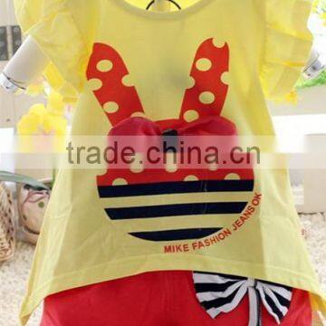 2014 Girls Summer Suit Easter Ruffle Pants Outfit, Girls Easter Bunny Outfit Set, Lovely Rabbit 2pcs Clothing Set With Bows photo-2
